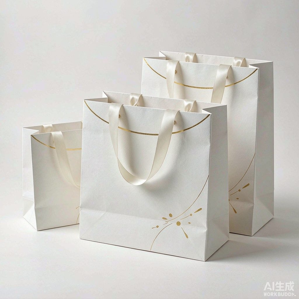 Luxury white art paper gift bags with ribbon handles and foil stamping