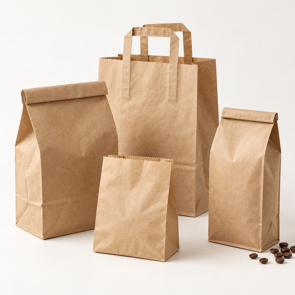 Food grade kraft paper bags for bakery, takeaway and coffee packaging